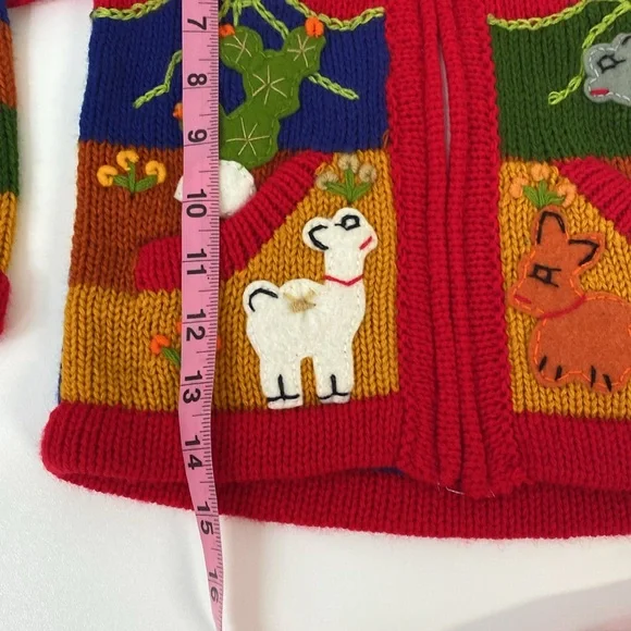 Native Wool Animal Patch Work Sweater Zip up Kids size 4
